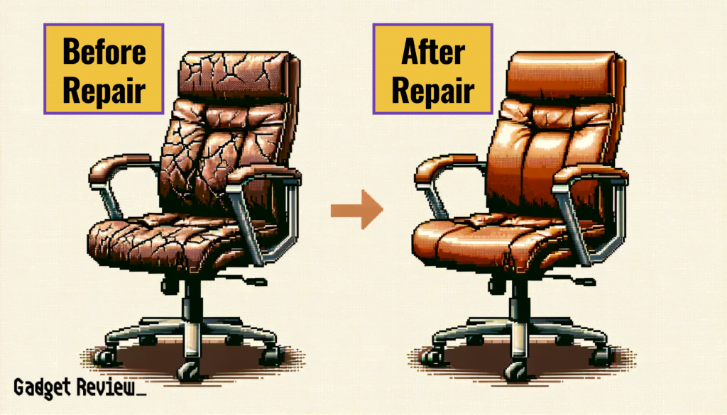Cracked leather chair before and after repairs
