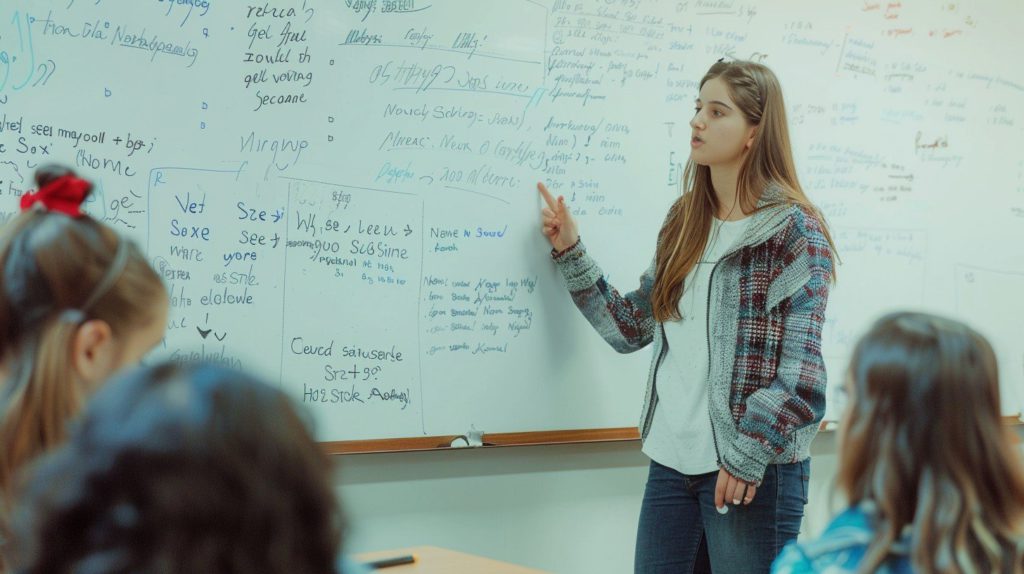 Student explaining a concept to a peer