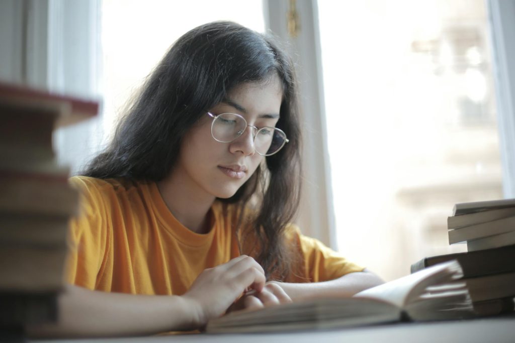Student rereading notes