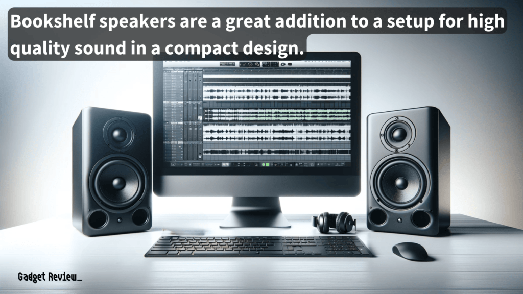 bookshelf speaker with computer setup